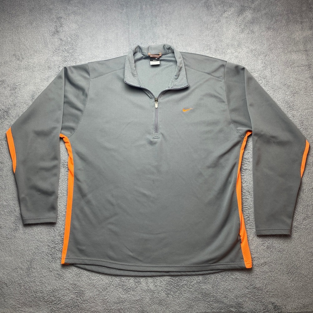Nike Dri-FIT Mens Large Quarter Zip Pullover Gray Orange Long Sleeve Workout Top